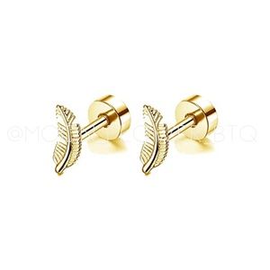 Gold Feather Flat Back Earrings – 18k Gold Plated Stainless Steel